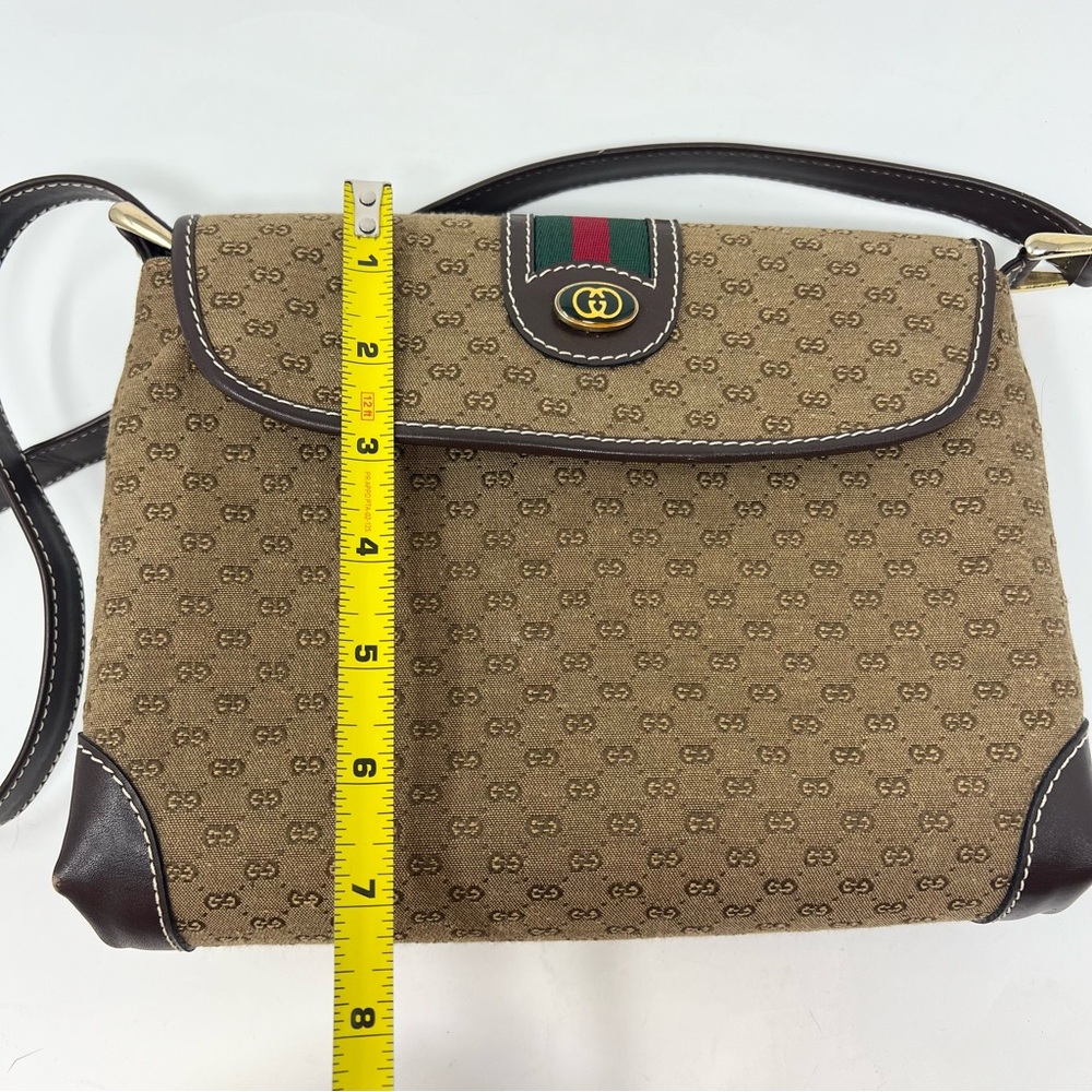 Vintage Gucci Tan and Brown Shoulder Bag GG Logo Canvas Signature Web Stripe - Picture 8 of 12